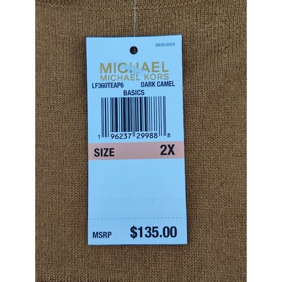 Michael Kors Women's Long Sleeve Dark Camel High-Low Hem Top Size 2X - Picture 3 of 10